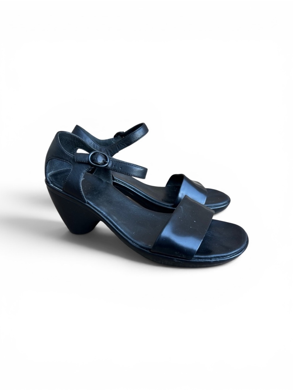 Camper Black Leather Block Heel Ankle-Strap Sandals Sz 40
